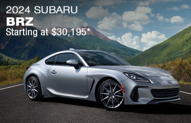 2024 Subaru BRZ Starting at $30,195 | Silver BRZ parked on a road with the mountains in the background