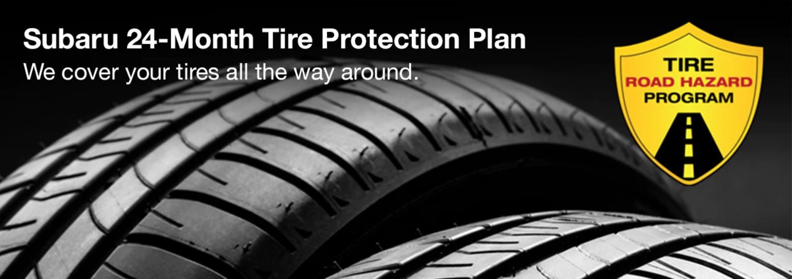 Subaru tire with 24-Month Tire Protection and road hazard program logo. | Randy Marion Subaru in Mooresville NC
